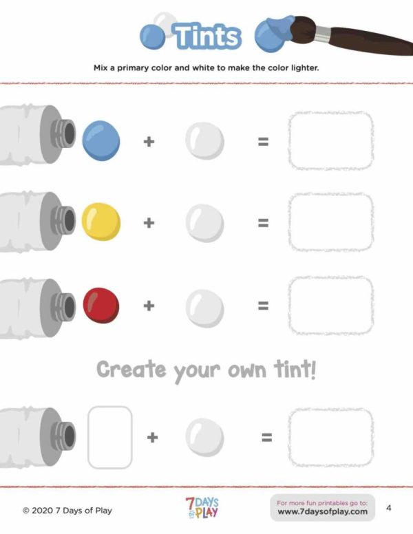color mixing printable worksheet for kids tints