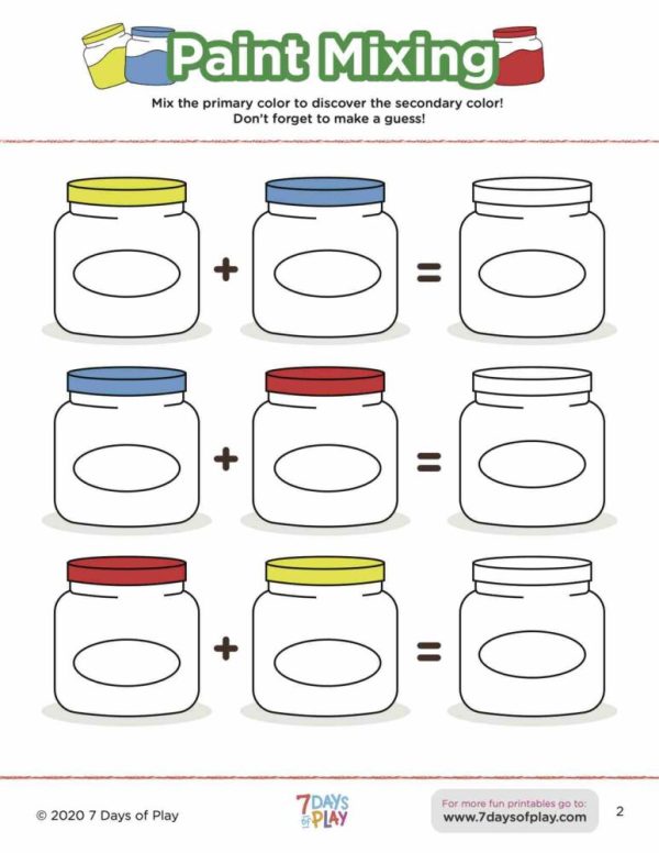 color mixing printable worksheet for kids secondary colors