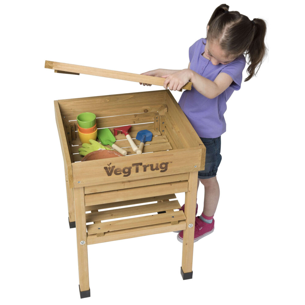 child sized potting bench for seed starting, potting up plants, and maintaining potted plants