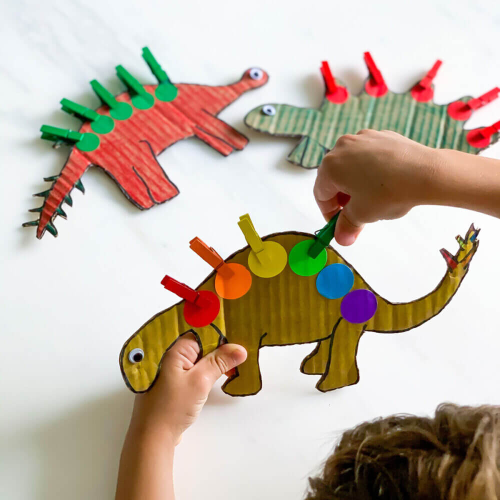 dinosaur activity with clothespins pegs for fine motor skills color matching and number learning