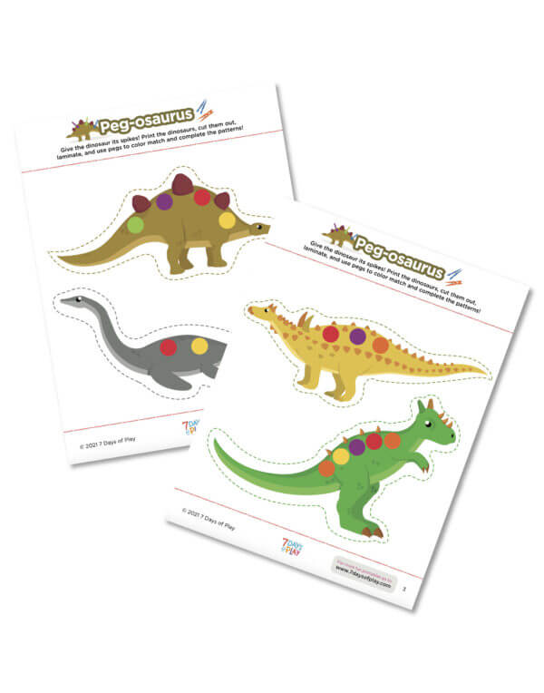 dinosaur activity printable fine motor skills color recognition counting