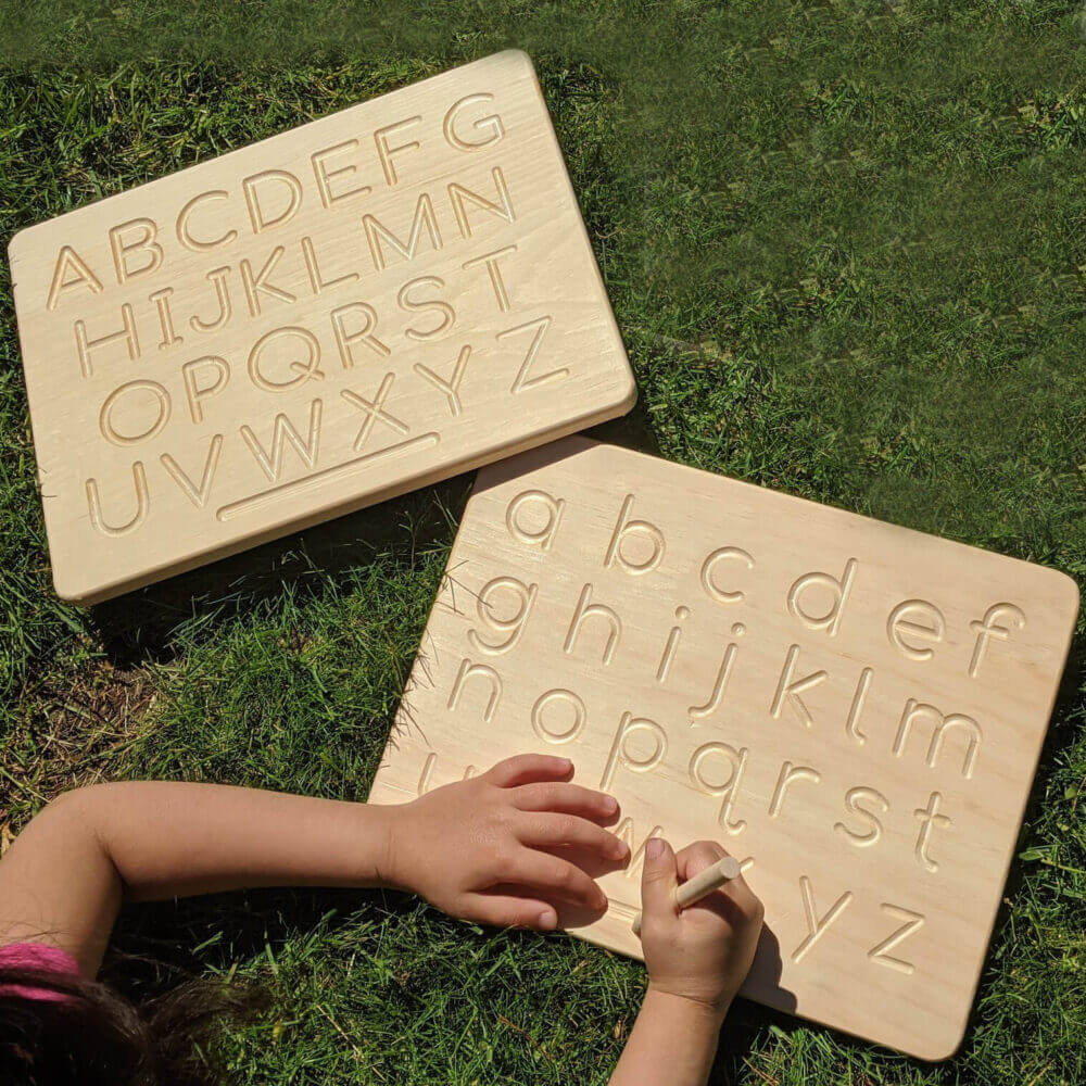 wooden writing board alphabet reversible