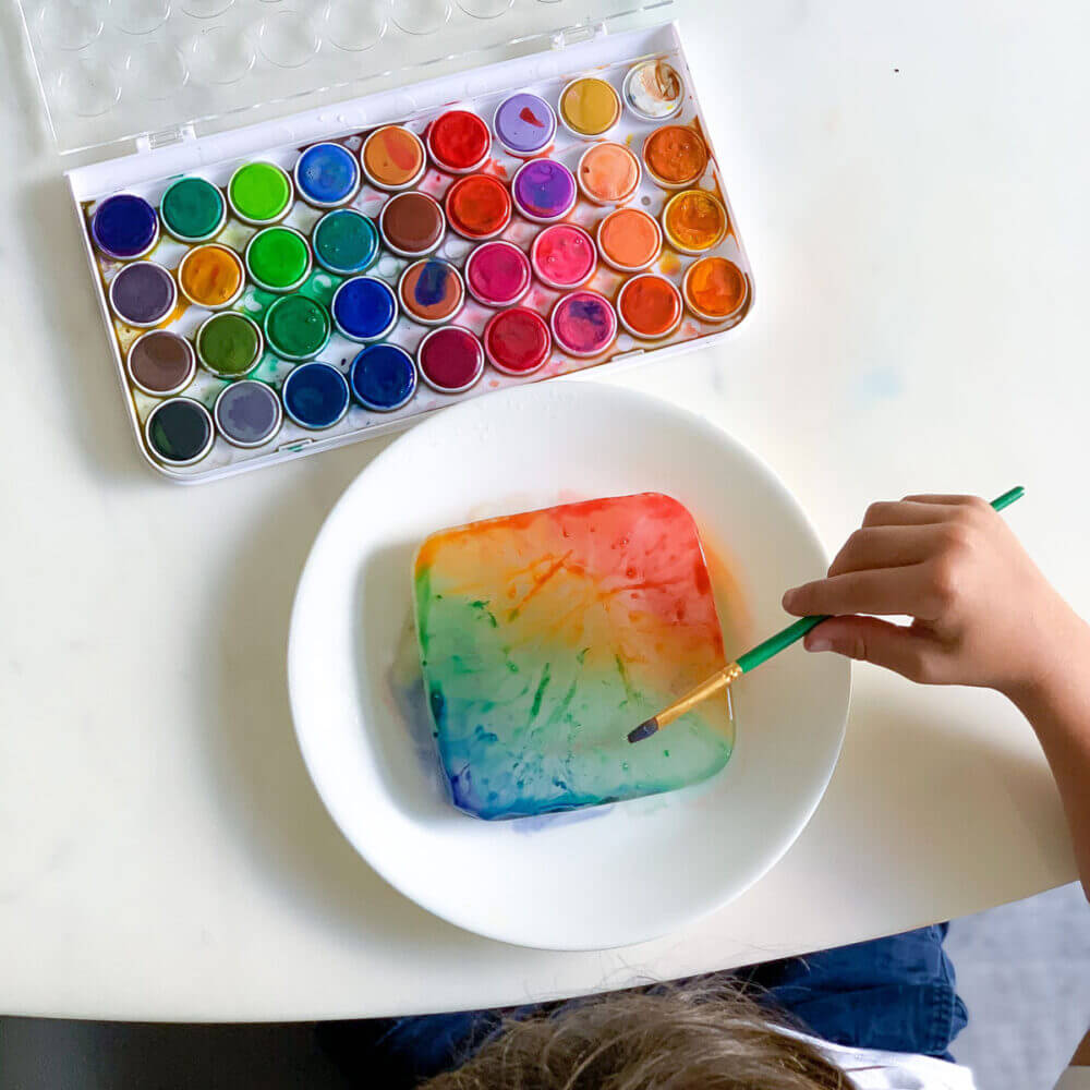 paint on ice painting activity for kids process art