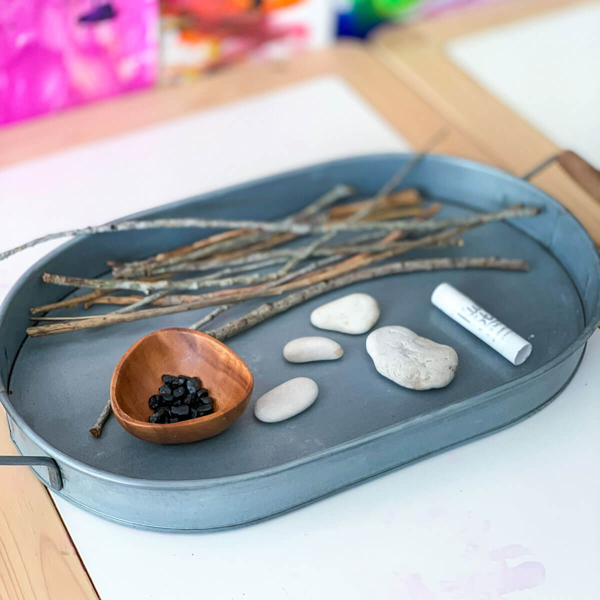 rock art, craft with sticks and stones for kids