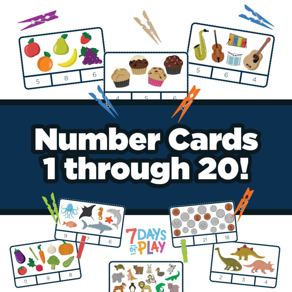 Printable Number Cards - Learning 1 through 20 - 7 Days of Play
