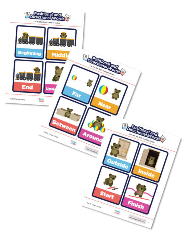 positional and directional words preschool worksheets printables