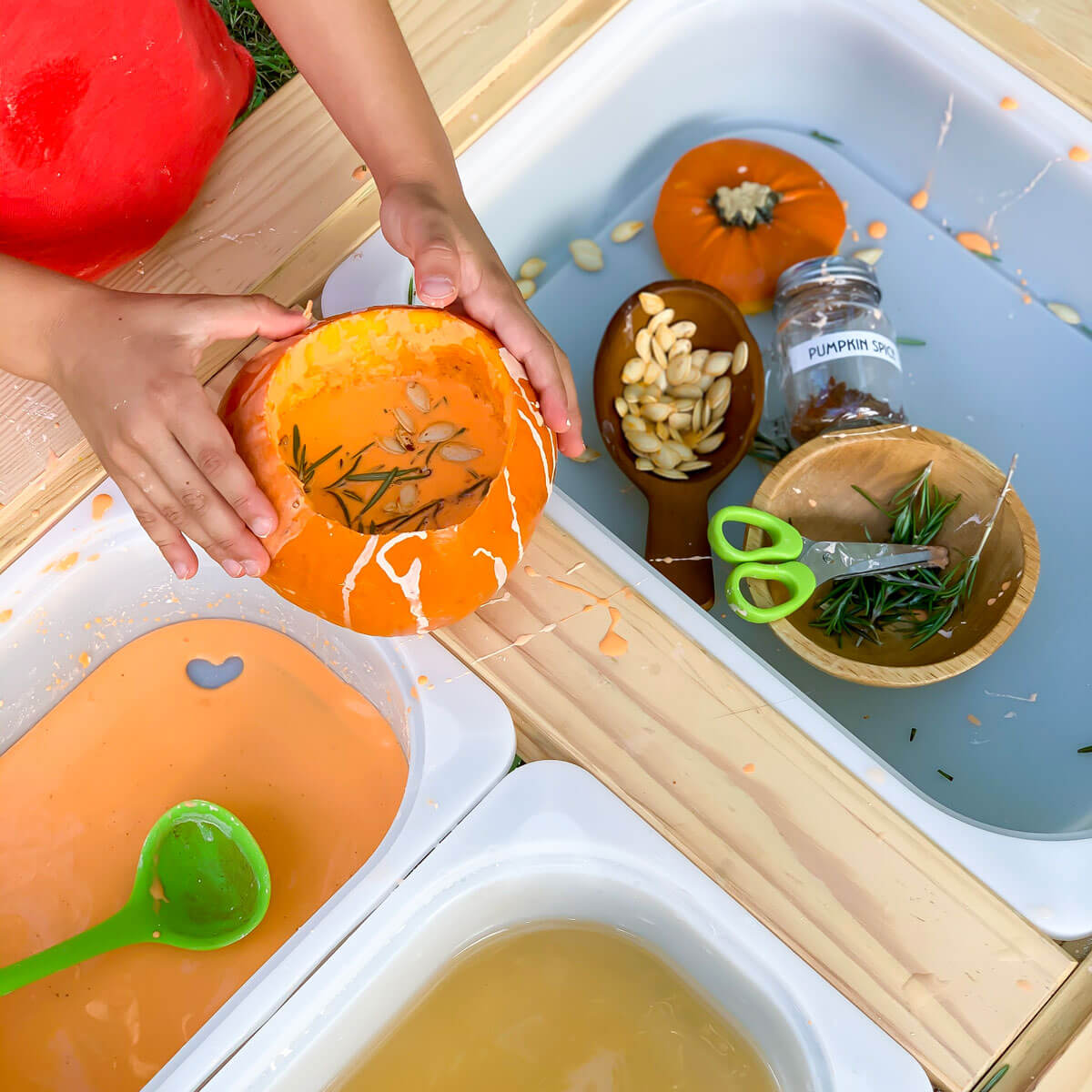 make oobleck with a fall twist pumpkin spice soup sensory play