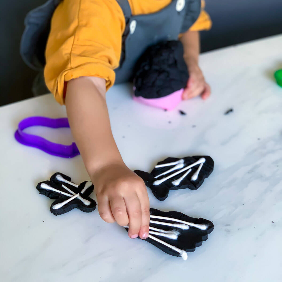 Q-Tip Skeleton Craft with Easy Play Dough Recipe