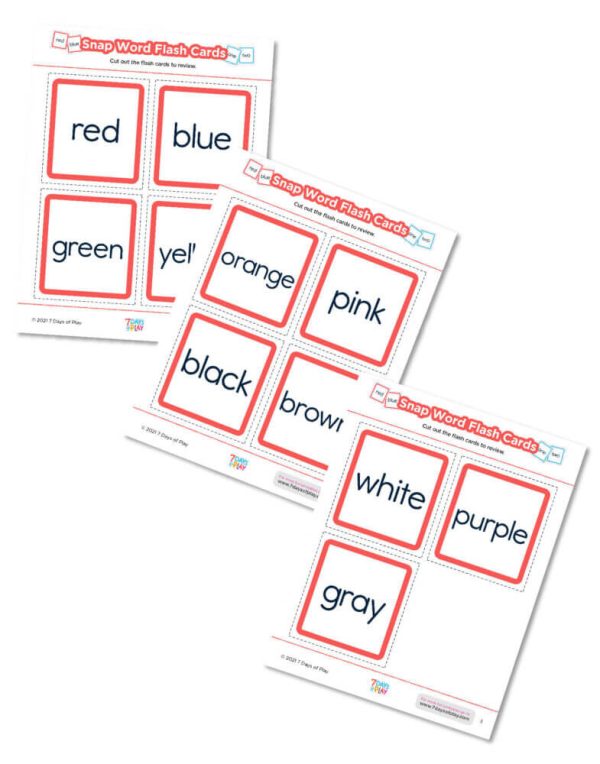 snap words sight words printable flash cards set 4 numbers colors
