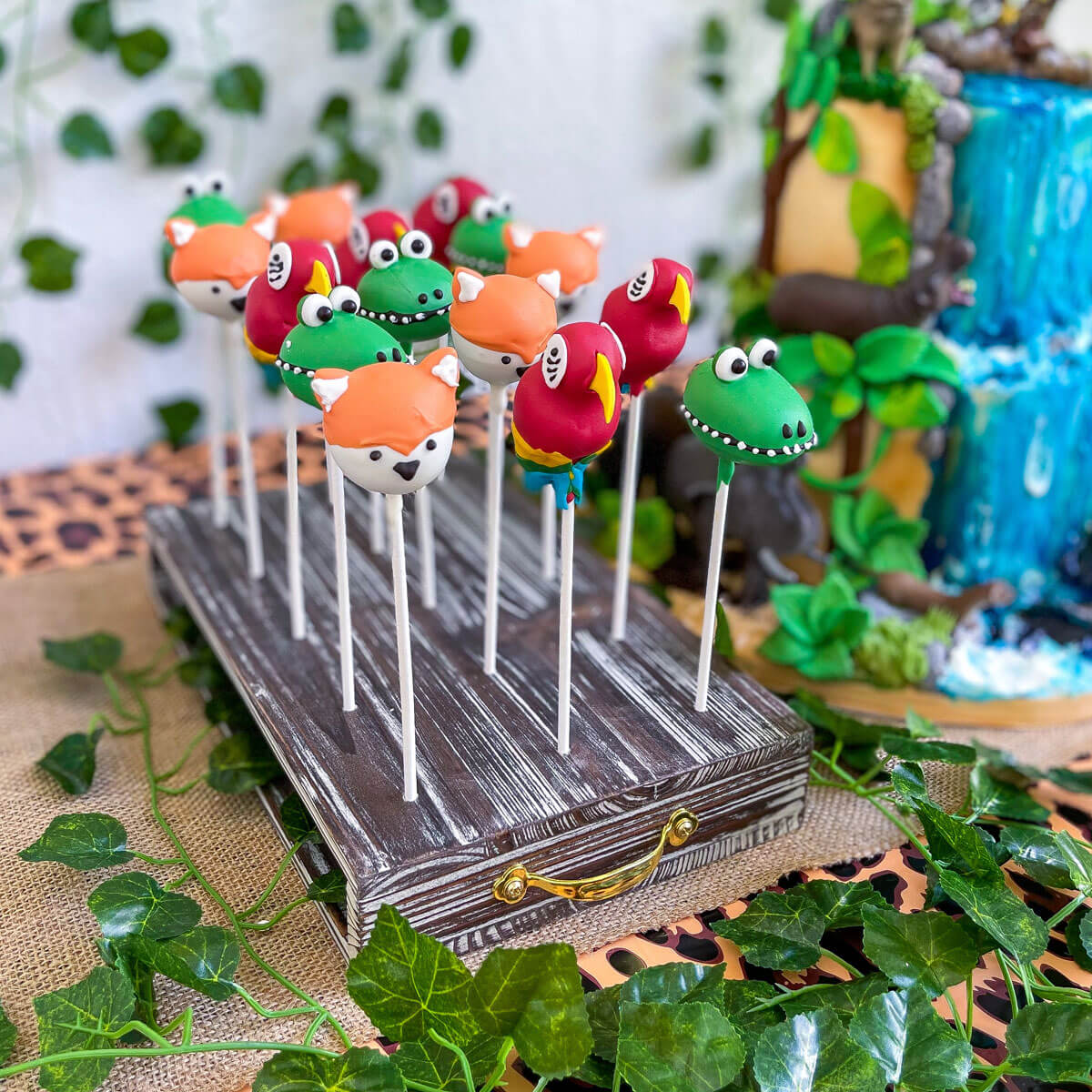 animal themed party table decor photo dessert table cake cake pops