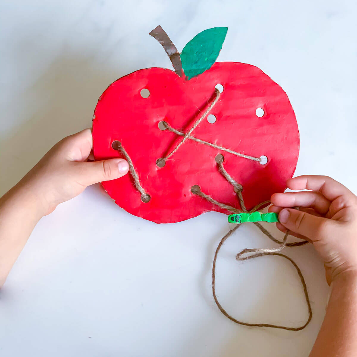 lacing activity preschool threading apple diy