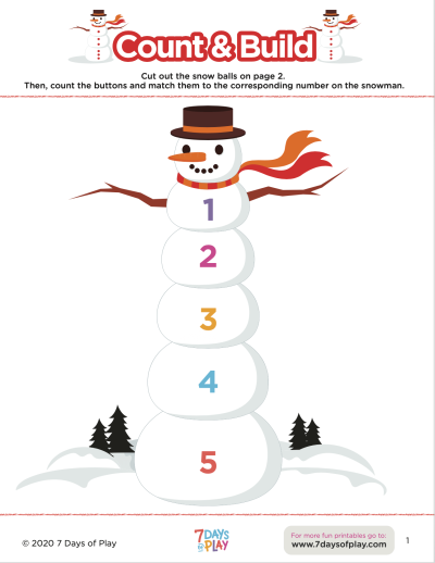 learning counting printable worksheet snowman holiday christmas winter theme