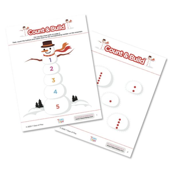 learning counting printable worksheet snowman holiday christmas winter theme