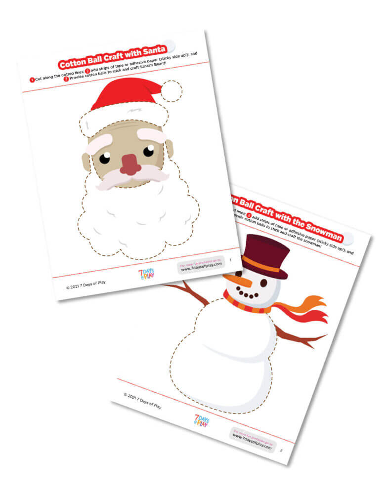 Cotton Ball Holiday Crafts - Printable - 7 Days of Play