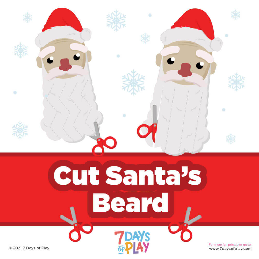scissor skills cut santa's beard printable activity worksheet holiday
