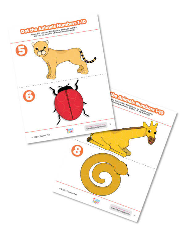 dot the animals printable activity learn counting 1 to 10