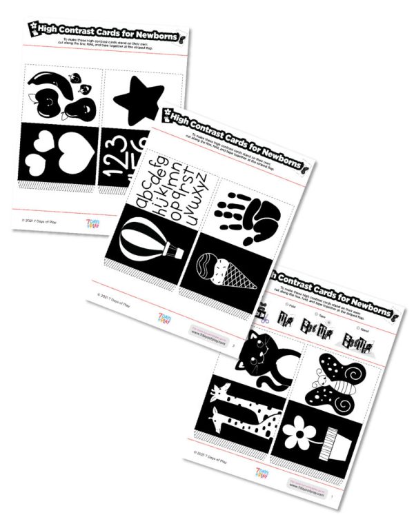 black and white high contrast stimulation cards for babies newborns free printable
