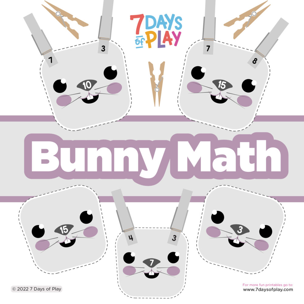 This free printable is a fun, hands on way to do math problems! Use clothing pins as bunny ears to solve the equations whether addition, subtraction, multiplication or division!