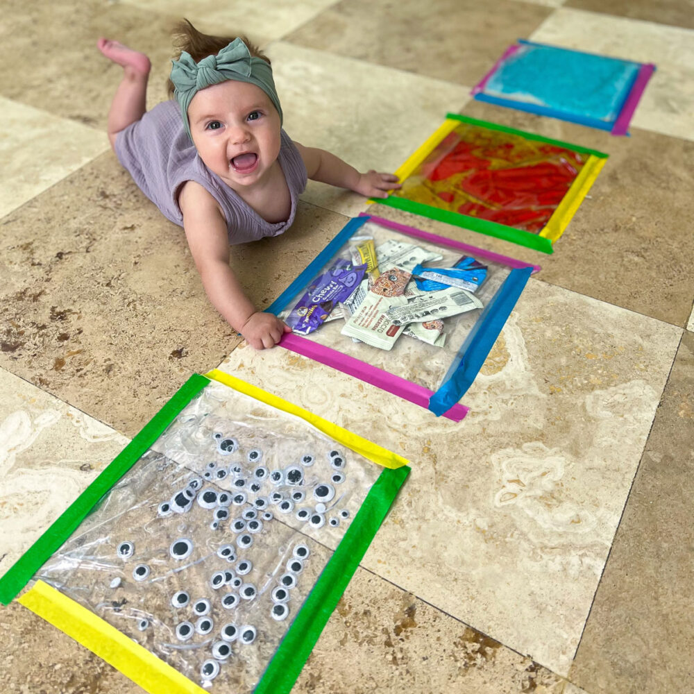 These sensory bags for babies are so easy to make and are such a great distraction during tummy time. Here are 4 ways you can make them!