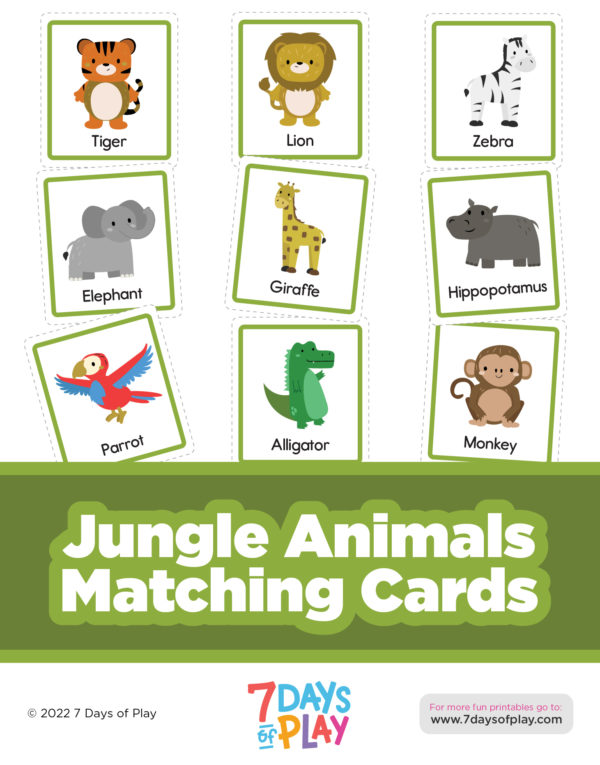 These Montessori-inspired matching cards include 24 jungle animal pictures. Cut them out and use your own figurines to match and name! It's a great way to develop speech and vocabulary.