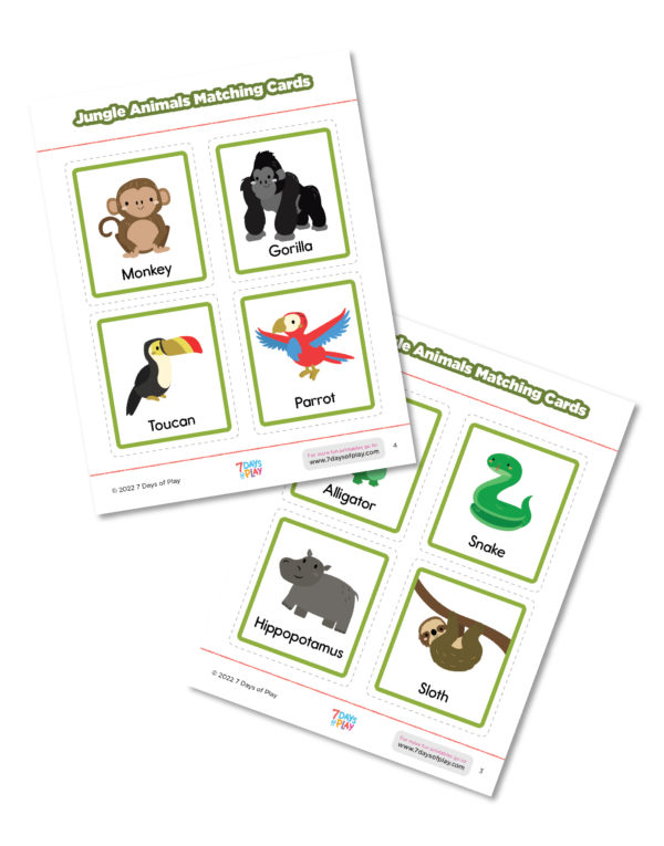 These Montessori-inspired matching cards include 24 jungle animal pictures. Cut them out and use your own figurines to match and name! It's a great way to develop speech and vocabulary.