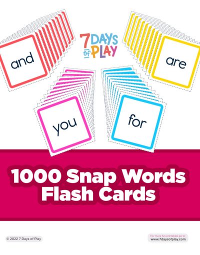 Snap words, also known as sight words, high frequency words, and instant words, are some of the first words kids learn to read! They are called "snap" words because the goal is for kids to remember them in a "snap!" They are learned through memorization unlike words that can be sounded out phonologically. This set of flash cards includes the Fry Word List of 1,000 instant words.