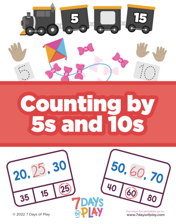 Counting by 5s and 10s printable activities for kids