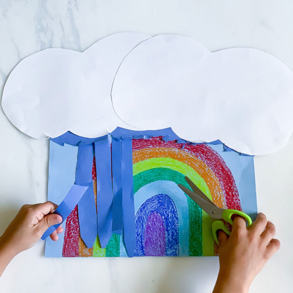 Make cutting practice for preschoolers fun with this activity! Kids will cut away the top layer of paper to reveal a picture underneath! Check out the printable version!