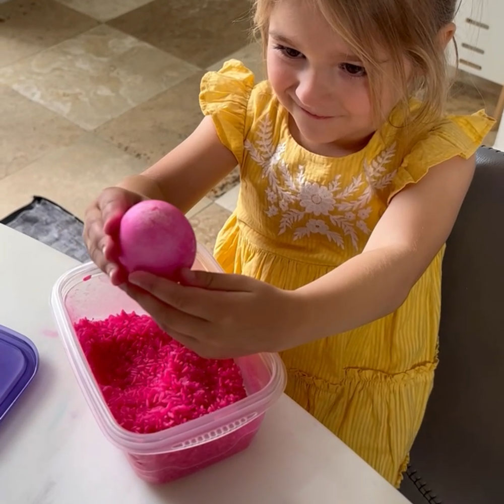 how to decorate eggs with rice and food coloring and create sensory play rice