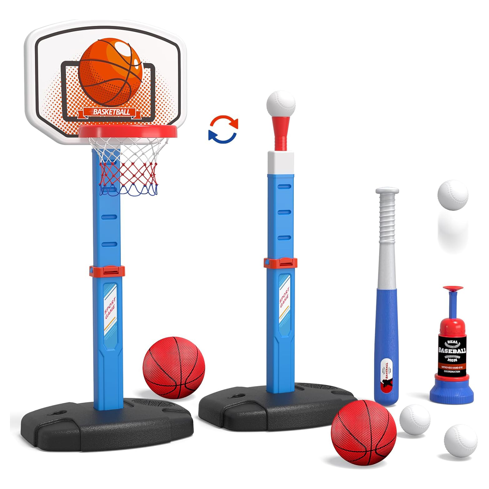 adjustable basketball hoop and baseball