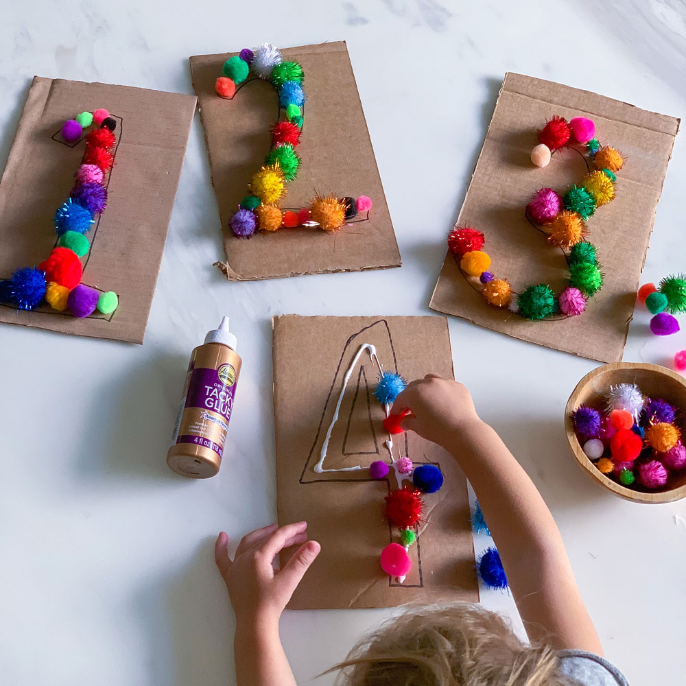number recognition for toddlers pom pom glue cardboard