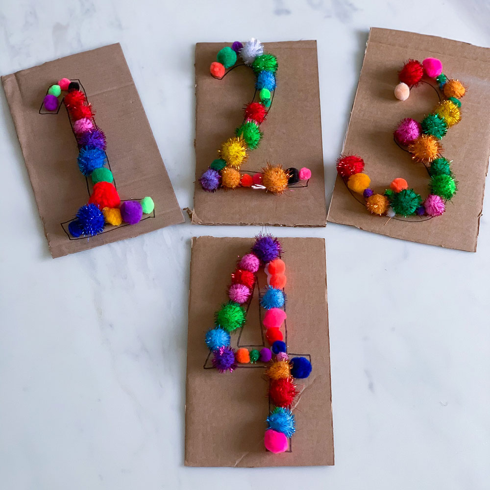 number recognition for toddlers pom pom glue cardboard