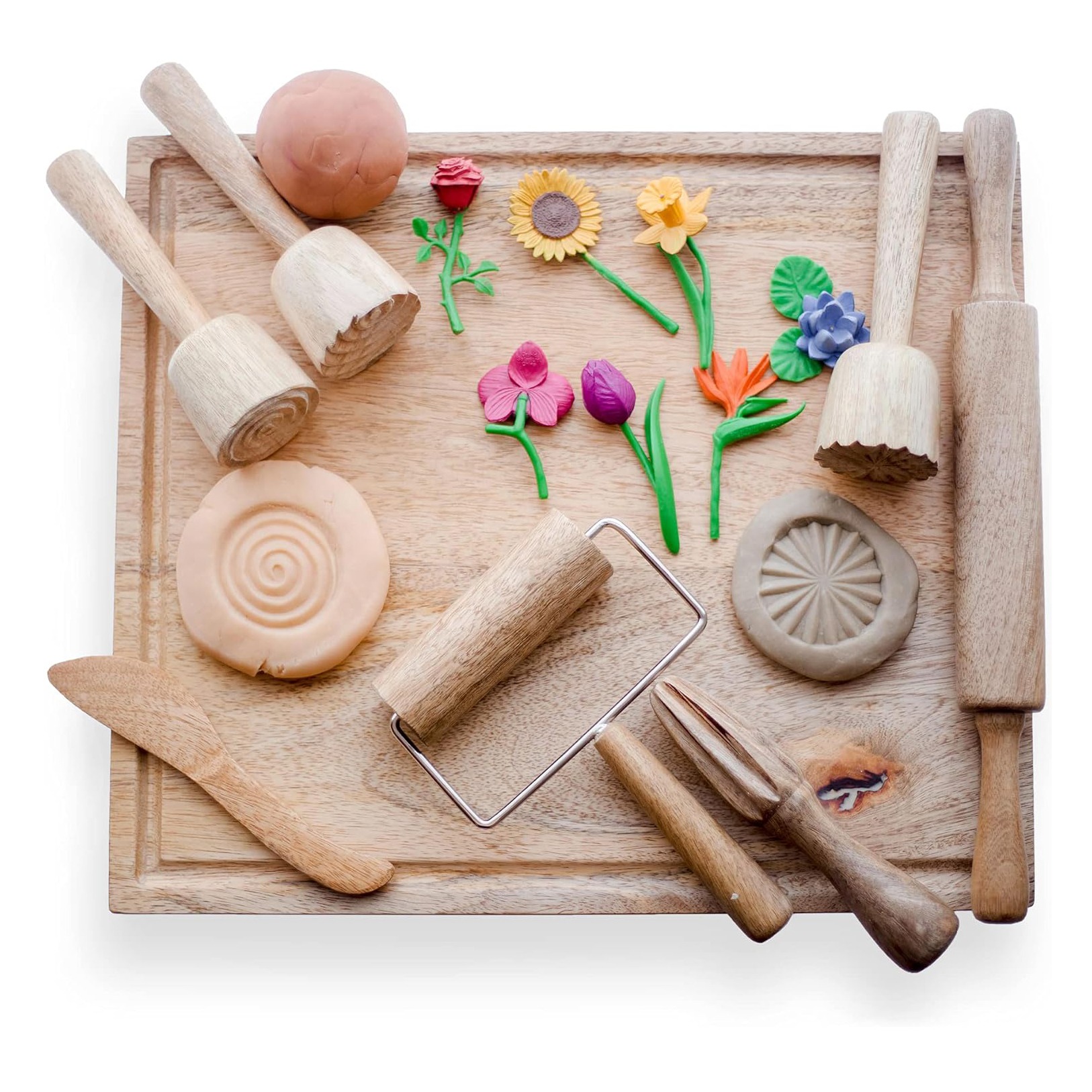 wooden play dough tool set