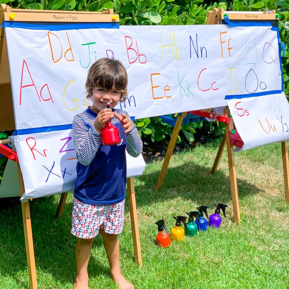 Alphabet Learning Game - Fun with Spray Paint and Letters! - 7 Days of Play