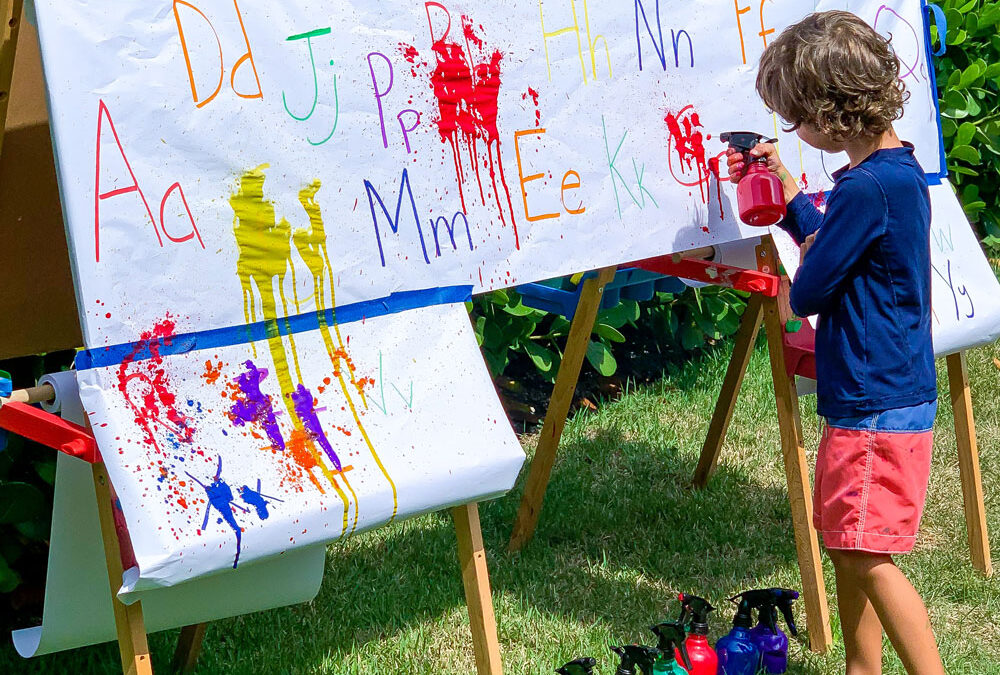 Alphabet Learning Game – Fun with Spray Paint and Letters!