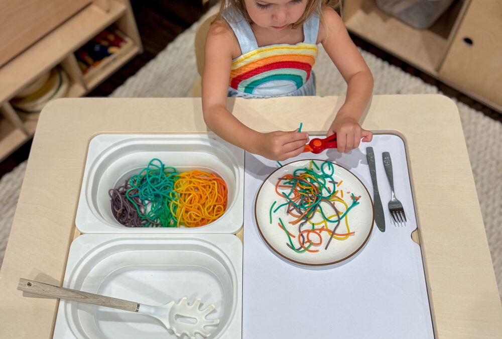 Spaghetti Sensory Play and How to Make Colorful Pasta