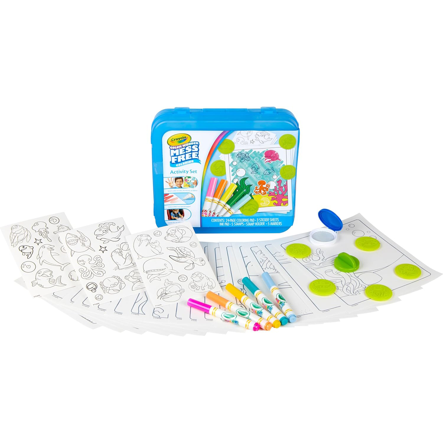 mess free travel coloring set with stamps