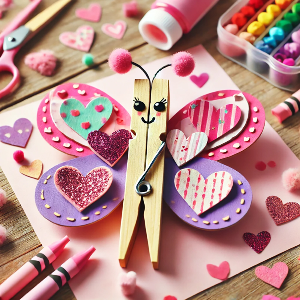 Valentines Craft Ideas clothespin butterfly