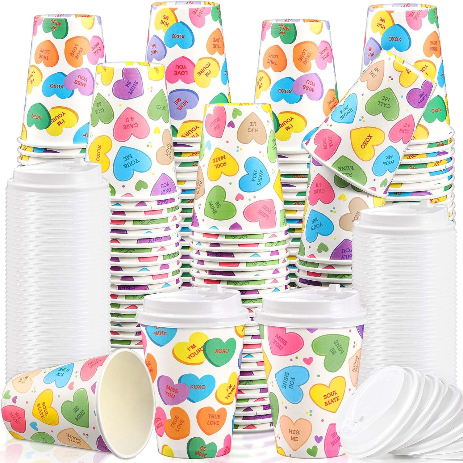 Valentine's Day paper cups with lids