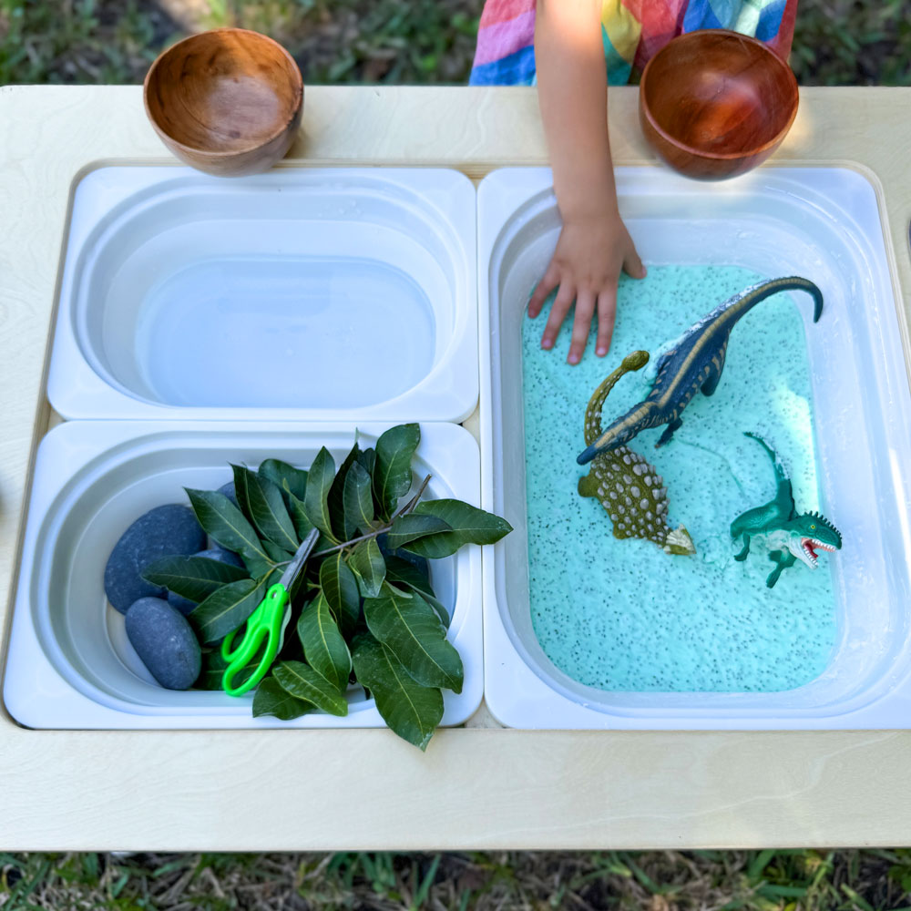 chia slime for kids sensory play sensory table dinosaur small world
