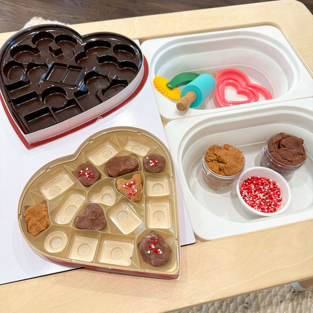cocoa playdough recipe how to sensory play Valentine's Day chocolate box