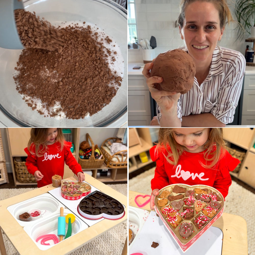 cocoa play dough recipe how to sensory play Valentine's Day chocolate box