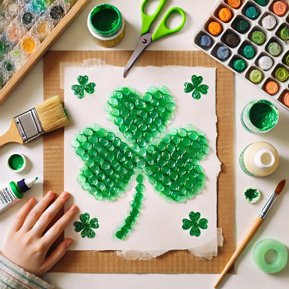 St.Patrick's day craft ideas clover bubble wrapping
