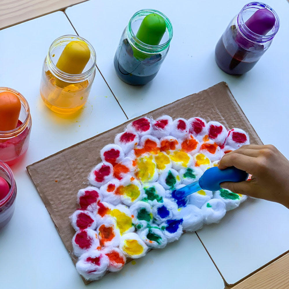 St.Patrick's day craft ideas cotton balls rainbow paint