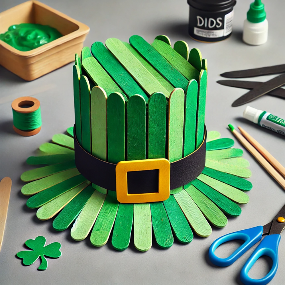 St.Patrick's day craft ideas popsicle sticks hay leprechaun