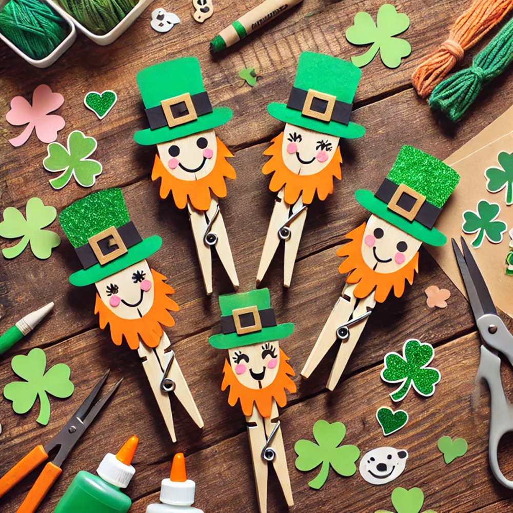 St.Patrick's day craft ideas pegs leprechaun