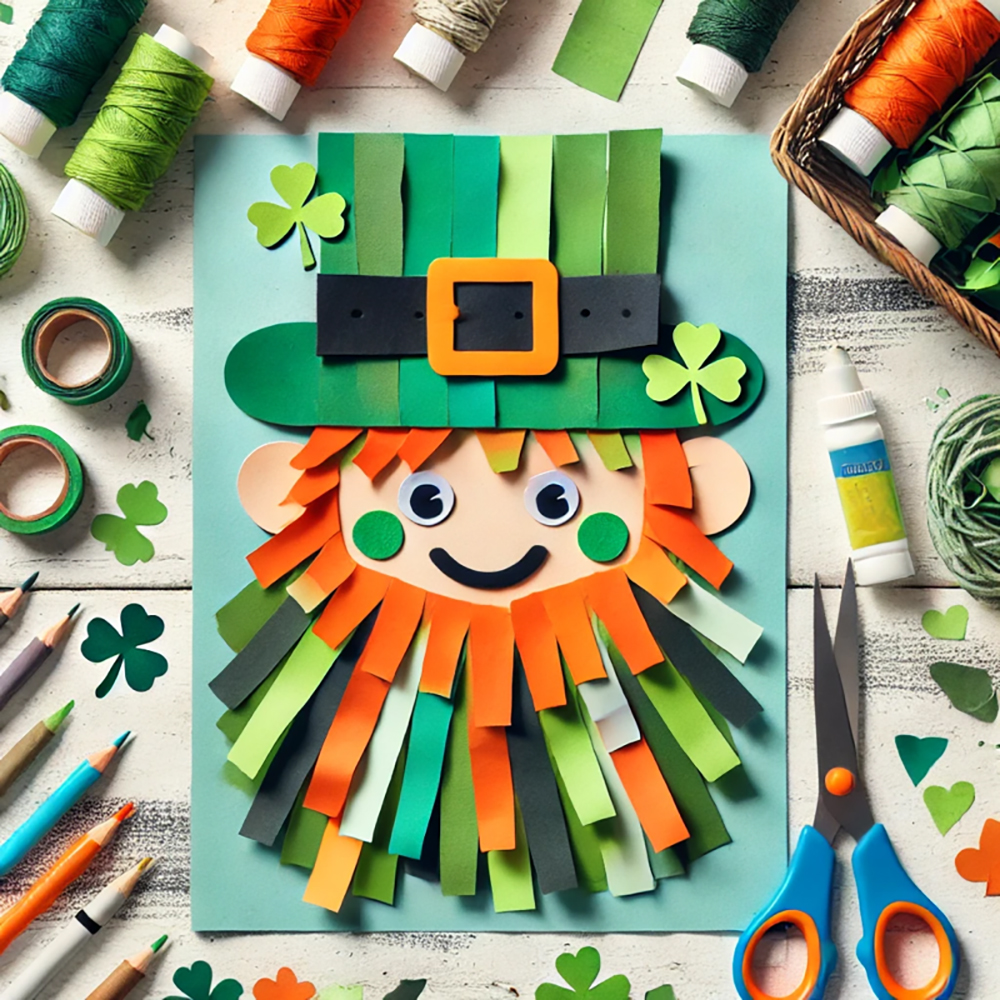 St.Patrick's day craft ideas leprechaun torn paper stripes