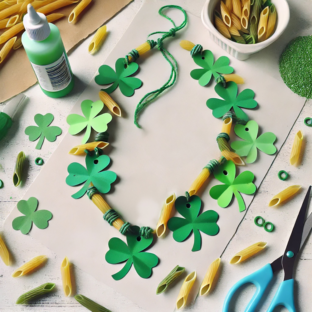 St.Patrick's day craft ideas pasta necklace