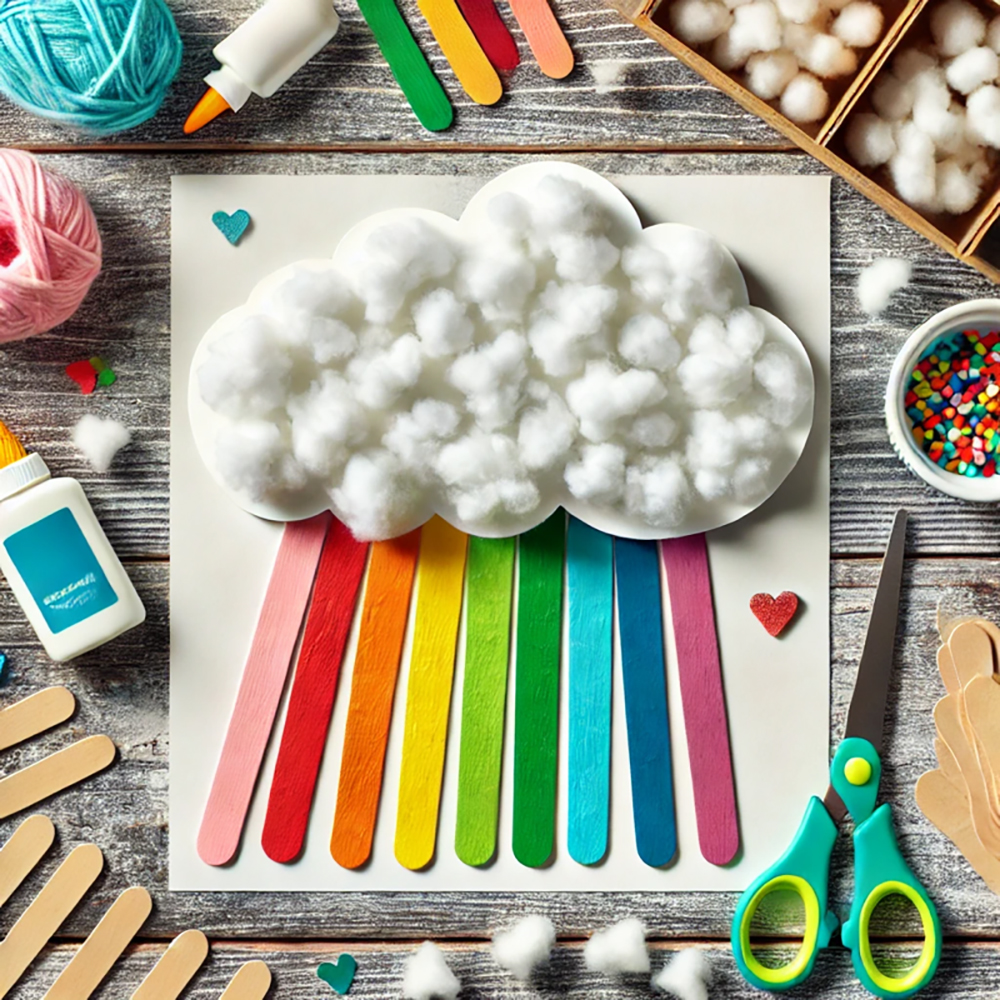 St.Patrick's day craft ideas popsicle sticks rainbow cotton cloud