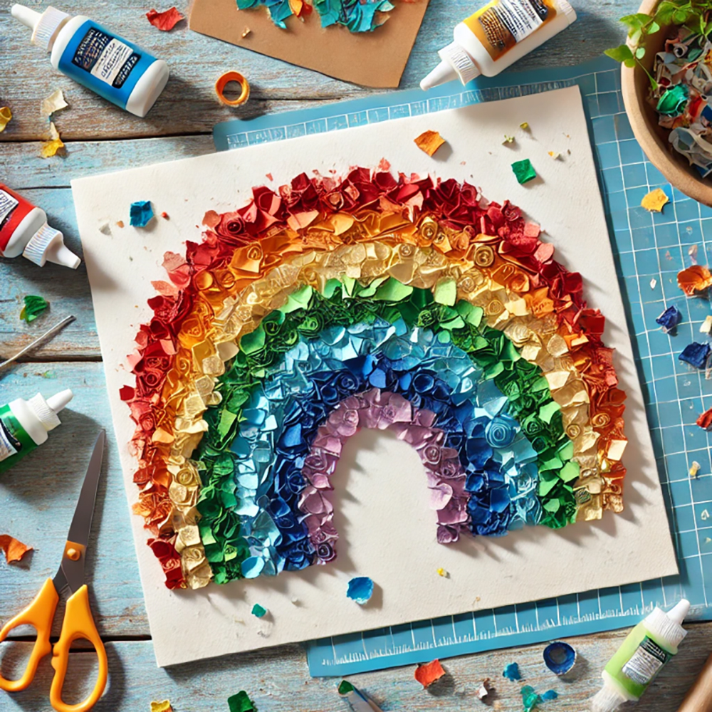 St.Patrick's day craft ideas torn paper rainbow